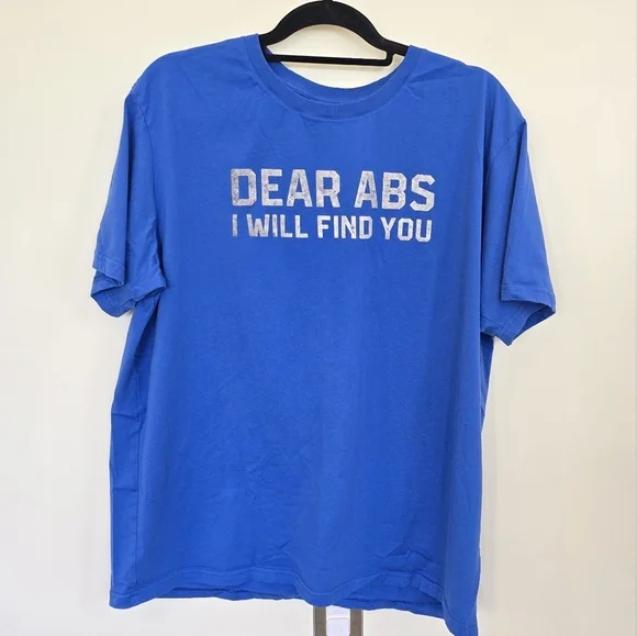 Attifit Royal Blue Dear Abs I Will Find You Graphic T-Shirt Size 2XL - Picture 2 of 5